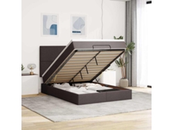 Estructura Cama Otomana Colchón Tela Marrón Oscuro 140x190cm
