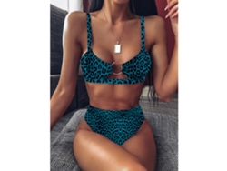 Bikini de cintura alta para mujer, traje de baño sexy de dos piezas con estampado de leopardo neón