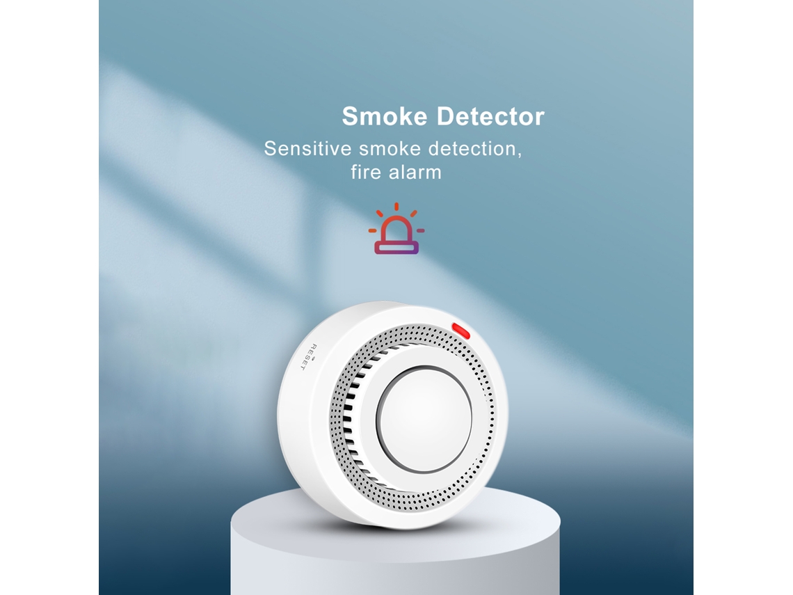Detector de humo con alarma sensible y notificaciones de la aplicación Tuya para sistemas de alarma contra incendios residenciales.