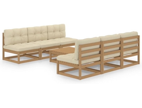 Conjunto 7 Muebles de jardín VIDAXL con cojines de madera de pino maciza