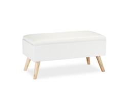 Banco Relaxdays Estofado Com Arrumação, Pernas De Madeira, Baú Em Tecido, A X L X P: 39,5 X 79,5 X 39,5 Cm, Branco