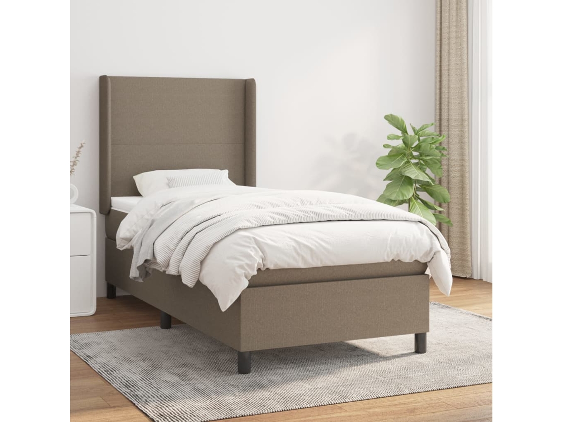 Cama Box Spring Con Colchón Tela Gris Taupe 80x200 Cm