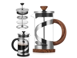 Cafetera de émbolo manual de vidrio, 1000 ml (con acabado de madera) Spqment