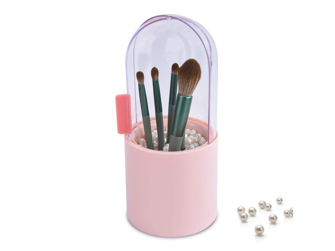 2026-porta Brochas De Maquillaje Con Tapa Deslizante Y Perlas Blancas Regalo Capacidad Grande Rosa