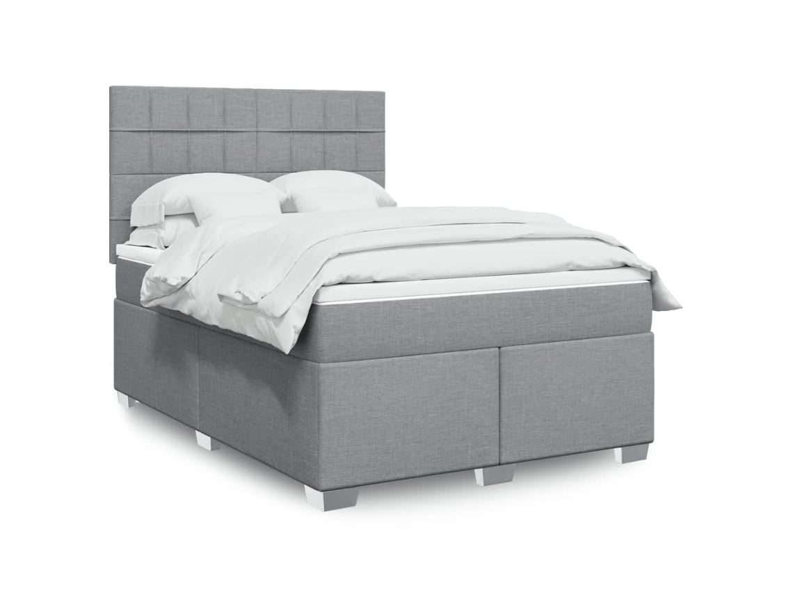 Cama Box Spring Con Colchón Tela Gris Claro 140x190 Cm