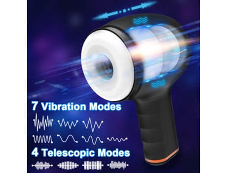 Masturbador de extremo abierto dual masculino de empuje automático, masturbación con vibración telescópica (negro) VEANXIN