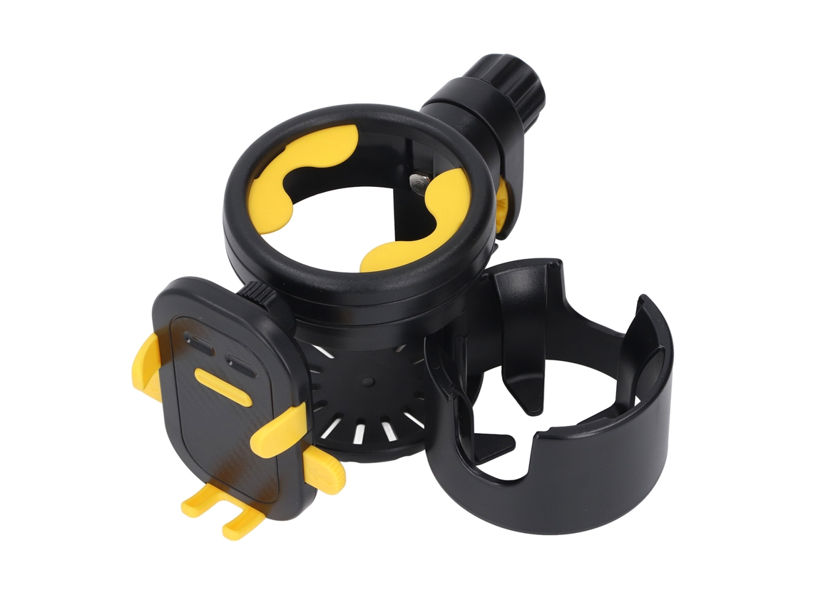 Portavasos 3 En 1 Con Soporte Para Teléfono Móvil Para Cochecitos De Bebé, Andadores Y Patinetes - Negro Y Amarillo