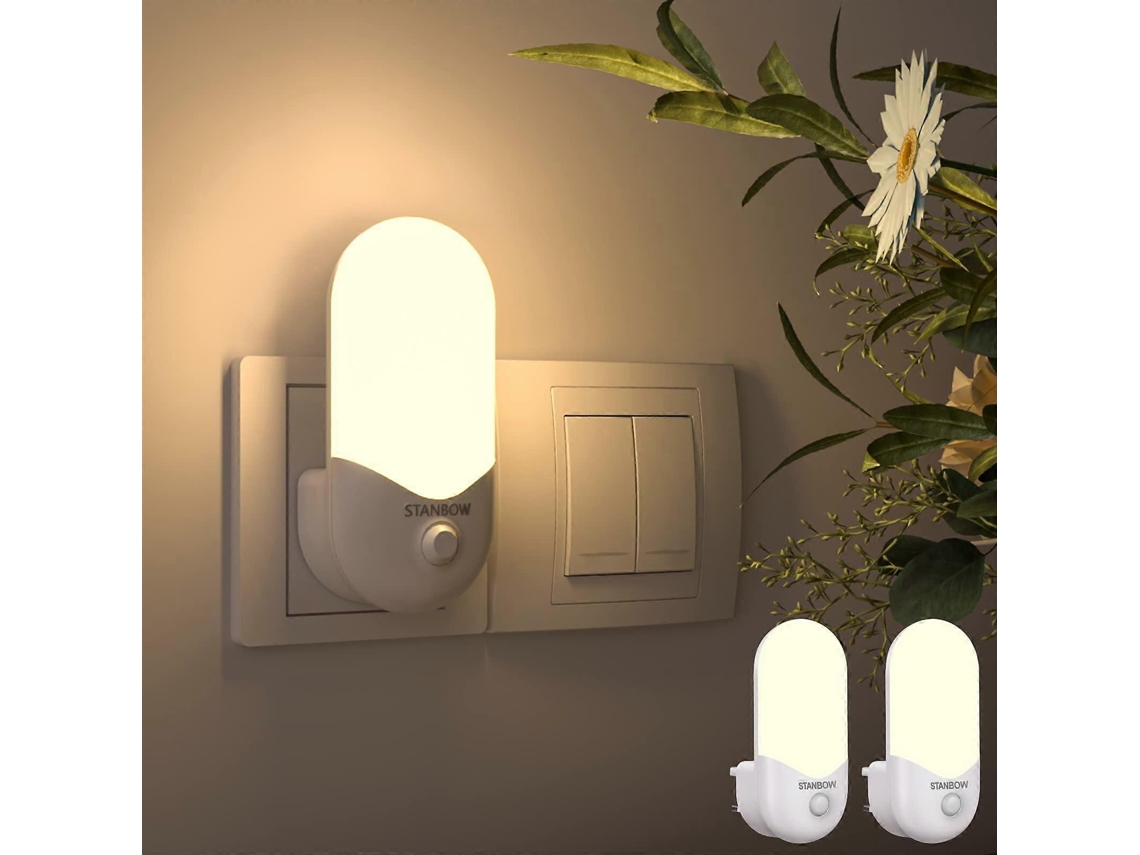 Lámpara de noche Rebe para pared, paquete de 2 unidades, sensor LED, brillo ajustable automáticamente, luz blanca cálida para pasillo, escaleras, dormitorio y más.