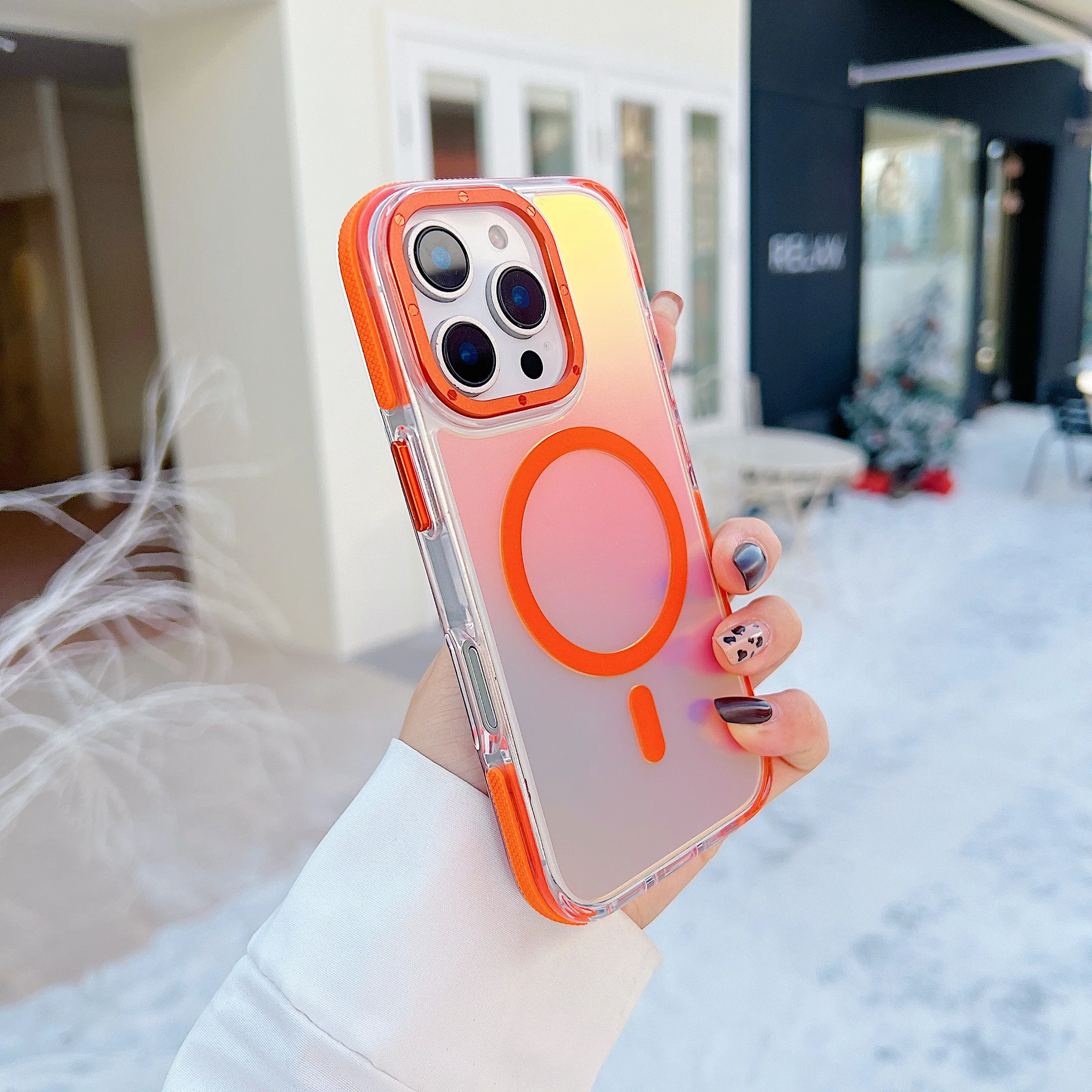 (iphone 15 Plus, Naranja) Funda Protectora Magnética Magsafe Para Iphone, Compatible Con Carga Inalámbrica Y Que Evita La Decoloración.