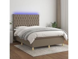 Cama Box Spring Colchón Y Luces Led Tela Gris Taupe 140x190 Cm