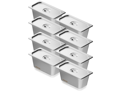 8 Paquetes de Ollas de Hotel de Tamaño 1/3 Bandeja de Mesa de Vapor con Tapa de Acero Inoxidable de 6 pulgadas de Profundidad VEVOR