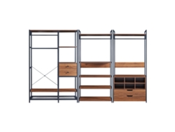 Conjunto de 3 percheros Larem con 4 cajones 5 estantes 6 compartimentos- Negro/Efecto Nogal [EN.CASA]