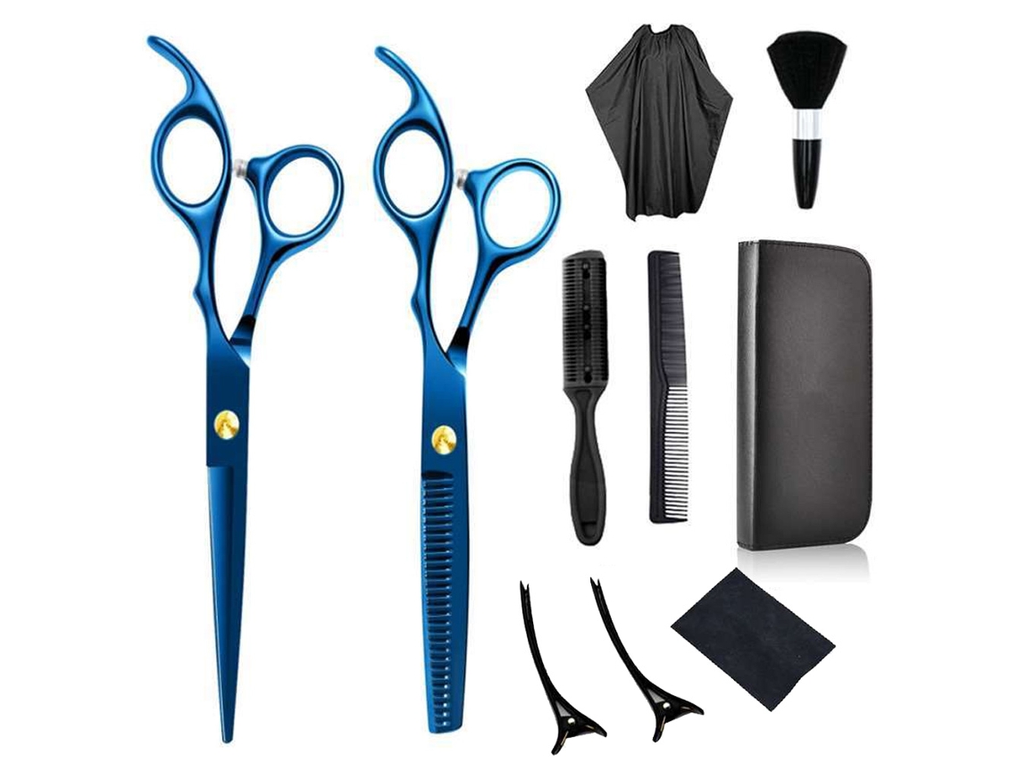 Tijeras para cortar cabello, 10 tijeras para cabello profesionales con tijeras para adelgazar, peine, capa y clip JEDBESETZT