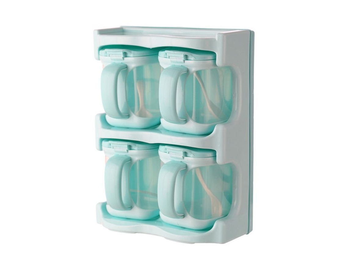 2026da-caja De Sazonamiento Plástico Combinada Multifuncional Con 4 Compartimentos Azul Para Cocina