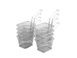 8 mini sartenes de acero inoxidable para cocinar papas fritas.