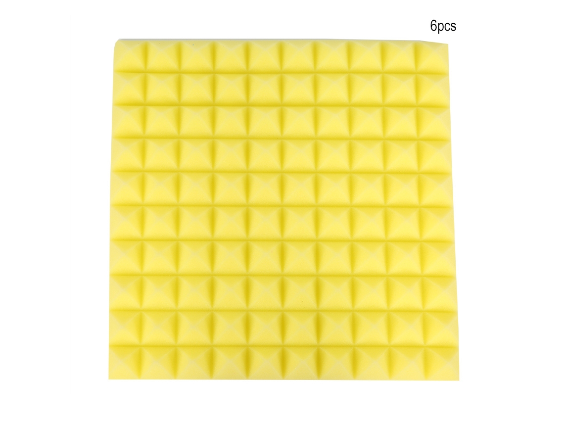 Paneles de espuma acústica piramidales de 50 x 50 x 5 cm, 6 unidades, espuma de estudio para aislamiento acústico (amarillo)
