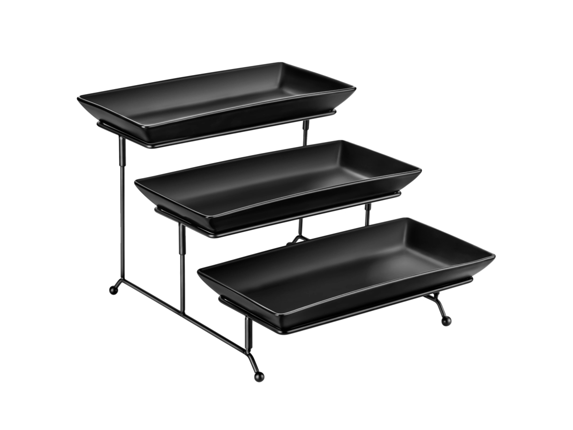 Plato para servir, de cerámica, con soporte plegable resistente, negro, 14 pulgadas (fabricado por una empresa de fabricación de equipos originales).