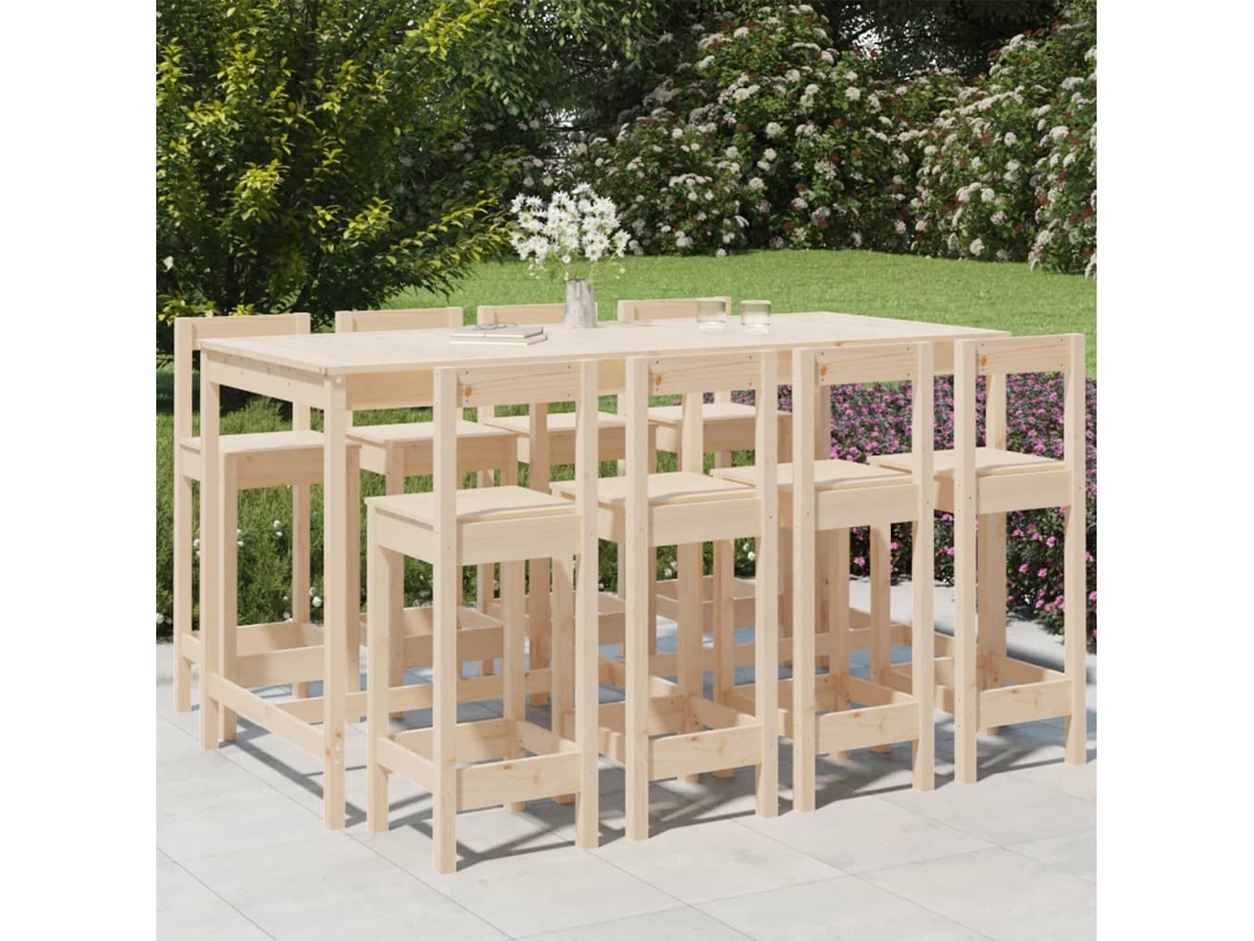 Conjunto de bar de 9 piezas para jardín de pino macizo DKD Home Decor