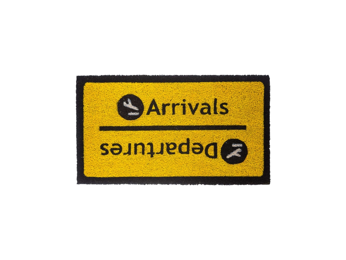 Felpudo original “Arrivals/Departures” de coco con base antideslizante de PVC Felpudo entrada casa Pintado a mano Medidas: 70 x 40  FISURA