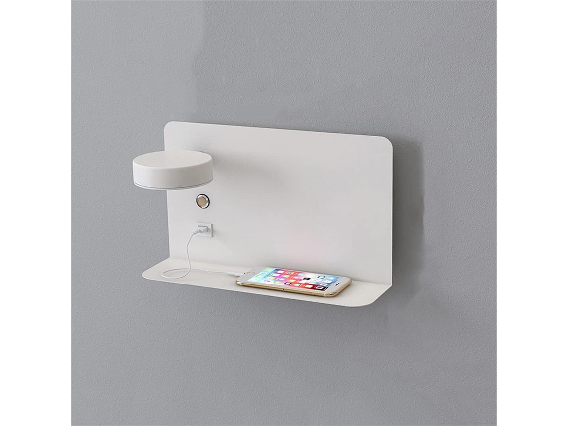 Aplique de pared LED, 3 colores, regulable, interruptor, interfaz USB, dormitorio, pasillo, blanco (izquierda)