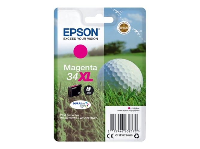 Cartucho de tinta original EPSON 34XL, Bola de golf 10,8 ml , Magenta, XL, C13T34734020, T3473