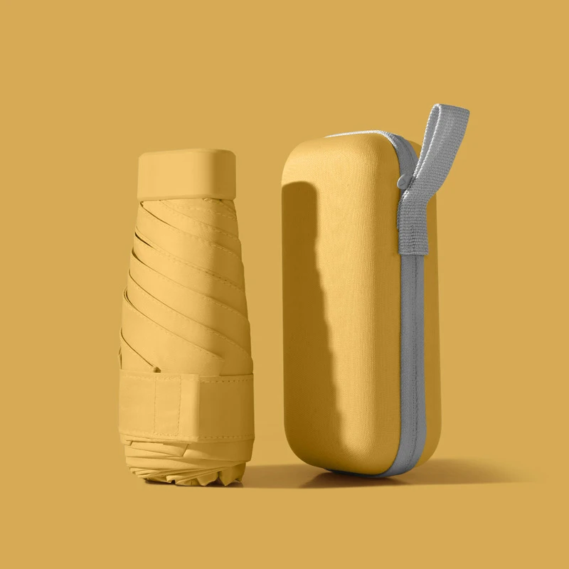 (amarillo) 1 Mini Sombrilla Quíntuple, Material De Vinilo, Diseño De Bolsillo, Con Bolsa De Almacenamiento