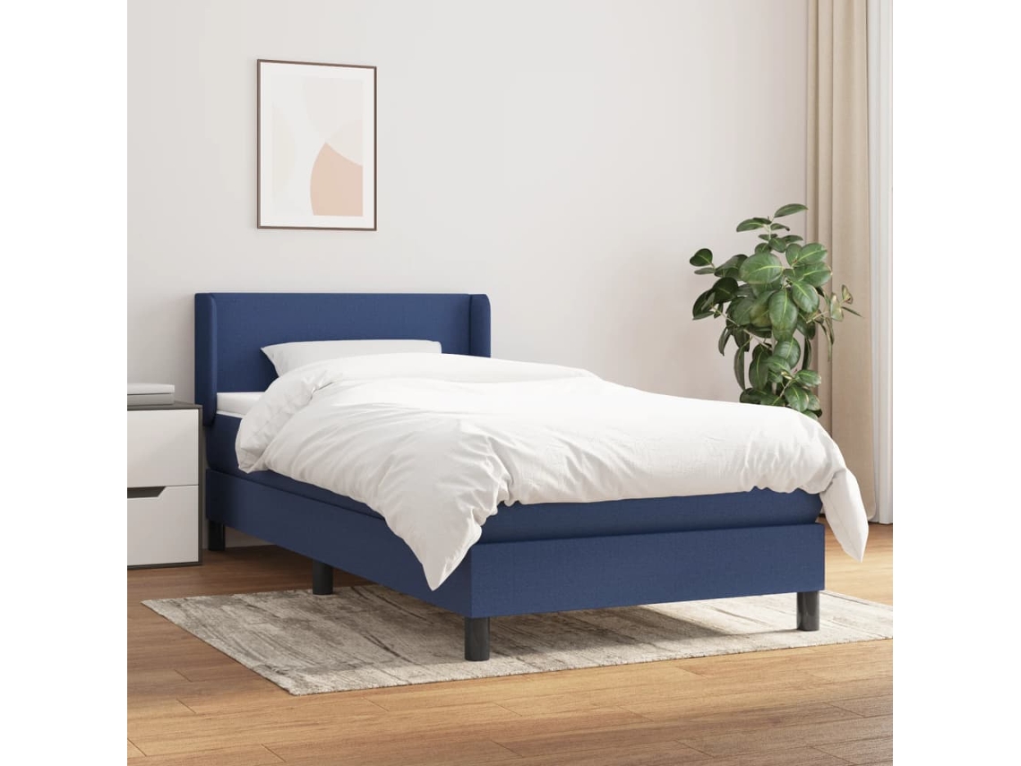 Estructura De Cama Con Muelles/Colchón 100X200 Cm Tela Azul
