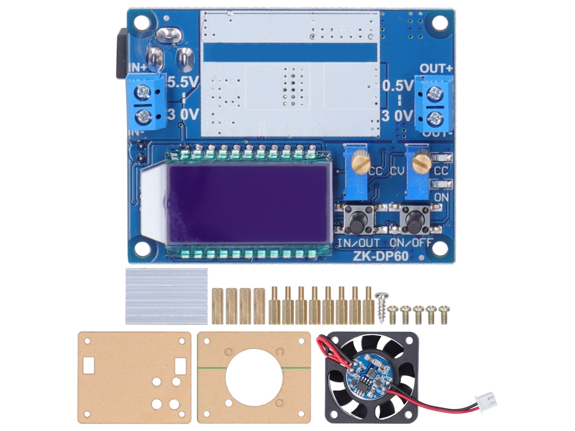 Módulo De Fuente De Alimentación Ajustable De 0,5 A 30 V Con Pantalla Lcd Y Disipador De Calor.