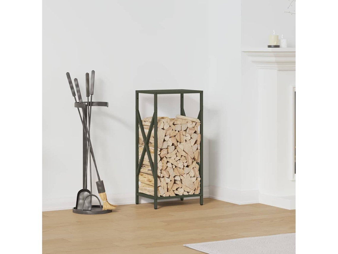 Leñero Verde Oliva 34x25x70 Cm Acero Laminado En Frío