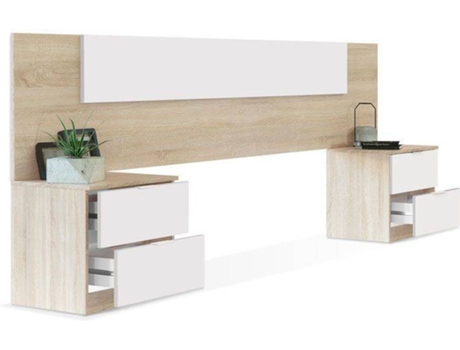 Cabecero HABITDESIGN Luca 016075F (Blanco Artik - Roble - Melamina - 247 x 95,5 x 38 cm)