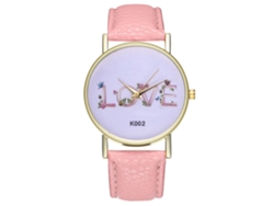 Reloj De Pulsera Unisex Zhoulianfa Love Letters Rosa De Cuarzo Con Correa De Cuero Sintético.