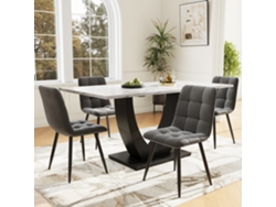 Conjunto Comedor 5 Piezas - Mesa U Diseño Moderno, Patas Negras, Sillas De Terciopelo Gris - Multicolor