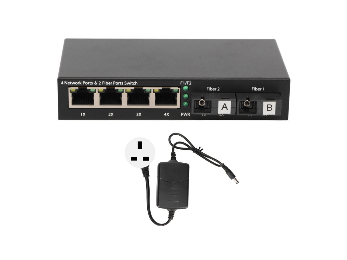 Conversor De Mídia De Fibra Switch Ethernet Gigabit 6 Portas 10/100/1000mbps 20km Rx1550nm Plug Uk