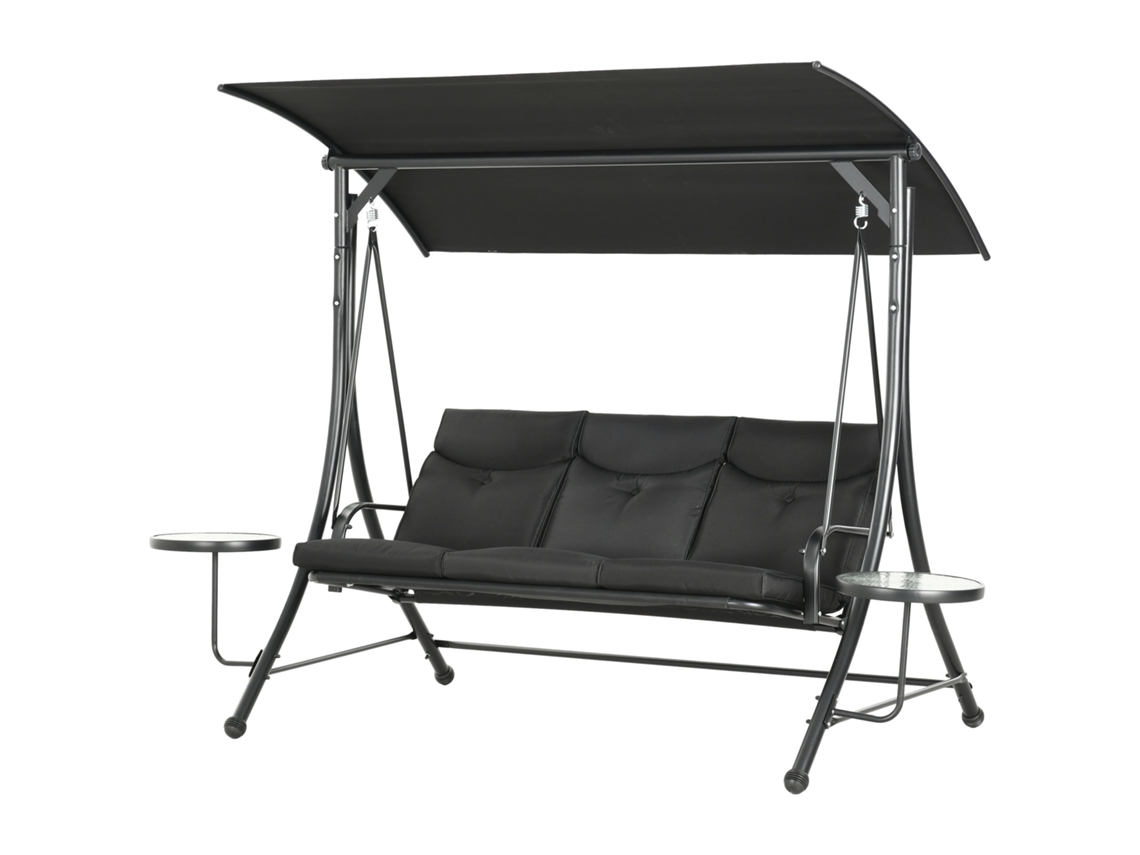 Columpio Jardín 3 Plazas Toldo Ajustable 278x135x177cm Negro