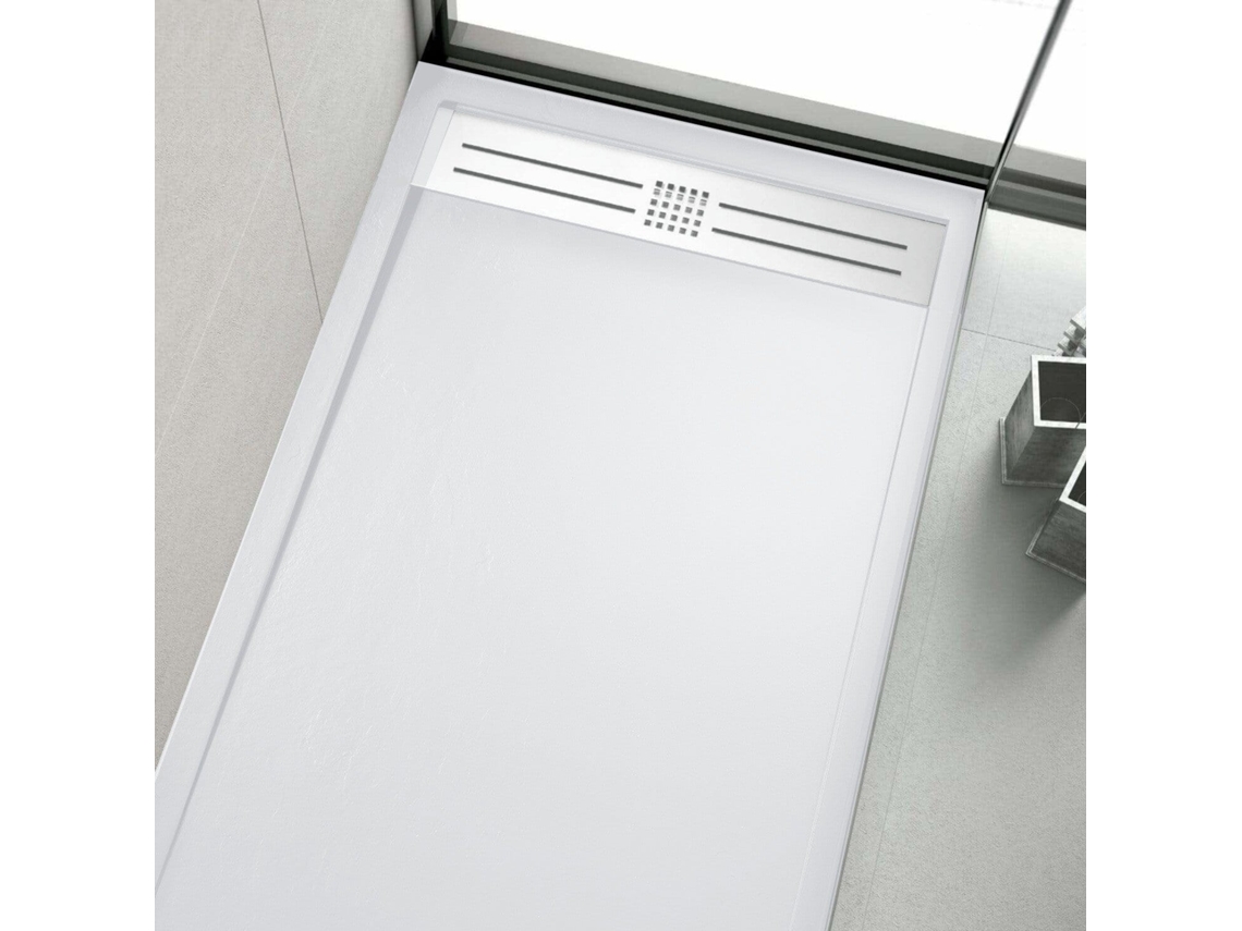 Plato De Ducha Resina Elite Blanco  90x180cm Rejilla Acero Inox.
