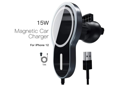 Cargador inalámbrico magnetizado a bordo Seguro y estable La estación de carga rápida de 15 W para teléfono móvil (negro)