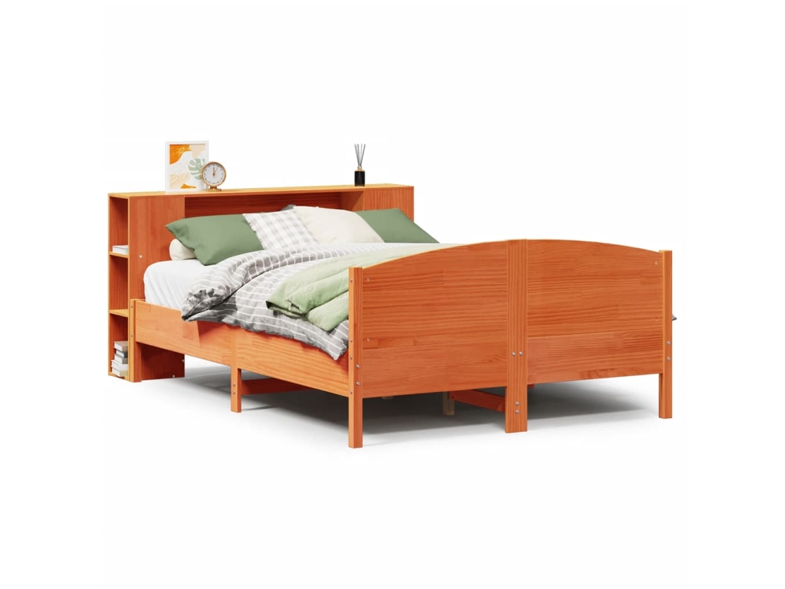 Maison Exclusive - Cama Con Estantería Sin Colchón Madera Maciza Marrón 135x190cm