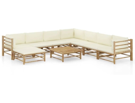 Conjunto 9 de muebles de jardín VIDAXL bambú y cojines blanco crema