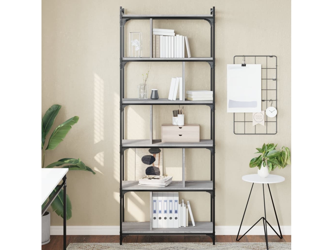 Librería 6 Estantes Madera Ingeniería Gris Sonoma 76x32x192 Cm