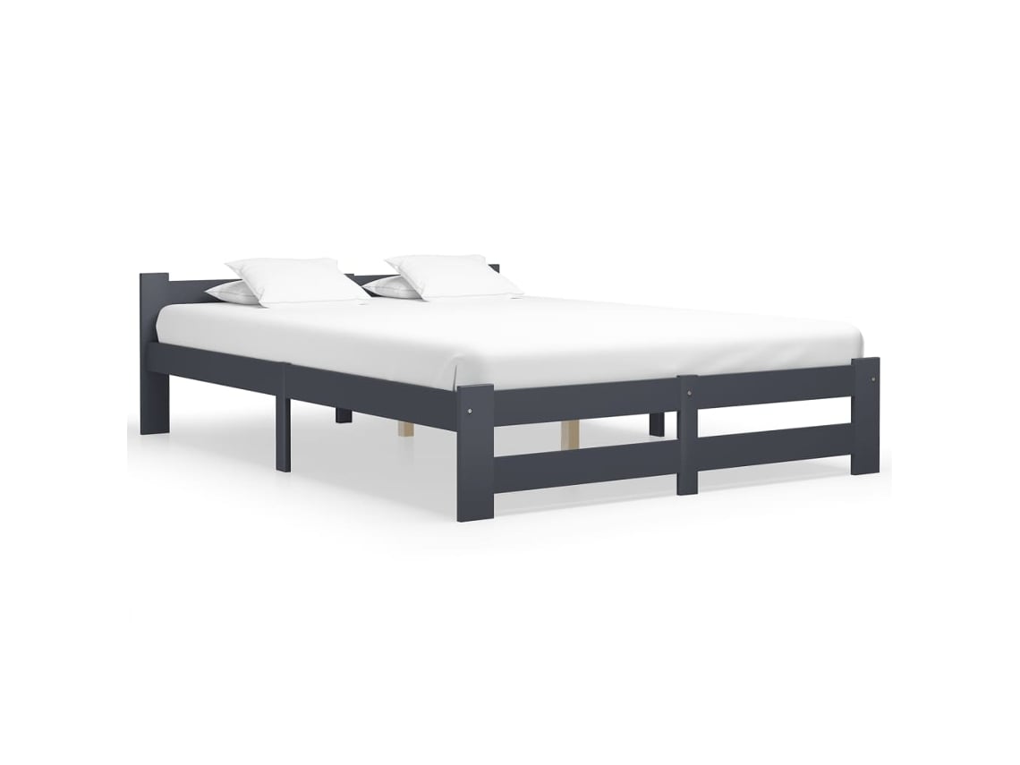 Estructura Cama Sin Colchón Madera Pino Gris Oscuro 160x200 Cm
