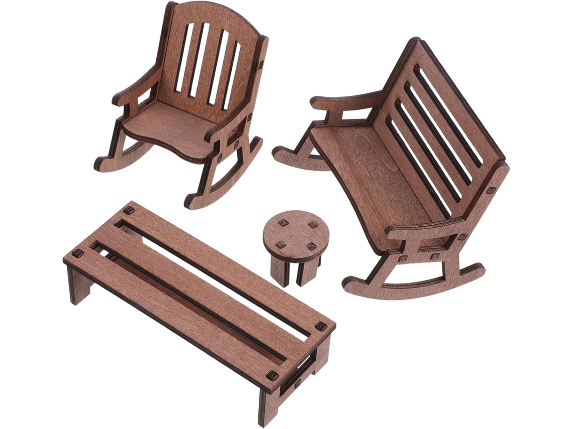 Juego De 4 Sillas Y Banco En Miniatura Para Casa De Muñecas, Decoración En Miniatura.