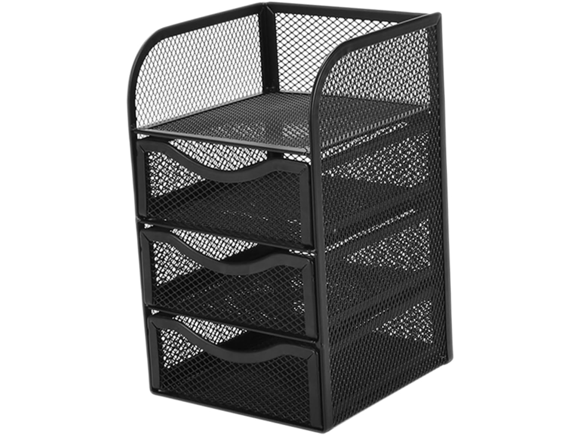 Organizador multifuncional para cajones de oficina con 3 niveles en plástico negro. SFUSHOS