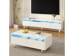 Mueble Para Tv Led De Acrílico Blanco Y Dorado Con Diseño Ondulado Para Sala De Estar.