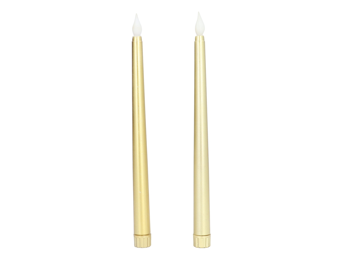 2 Velas Led Cónicas, Sin Llama, Funcionan Con Pilas, Ideales Para Fiestas, Bodas Y Aniversarios, Color Dorado.