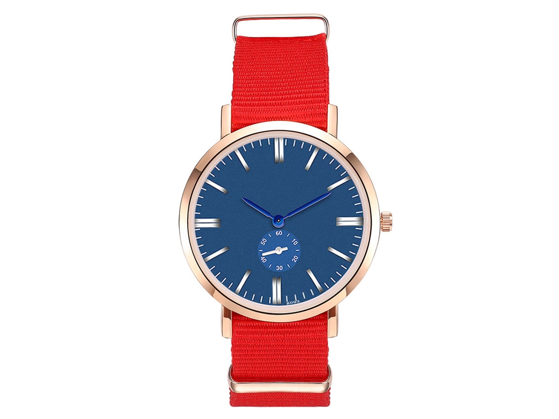 Reloj De Cuarzo Para Hombre Con Correa De Nailon Zhoulianfa Dial Azul Escala Rojo