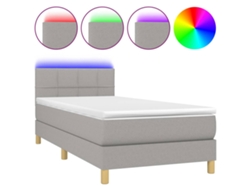 Maison Exclusive - Cama Box Spring Colchón Y Luces Led Tela Gris Claro 90x200 Cm