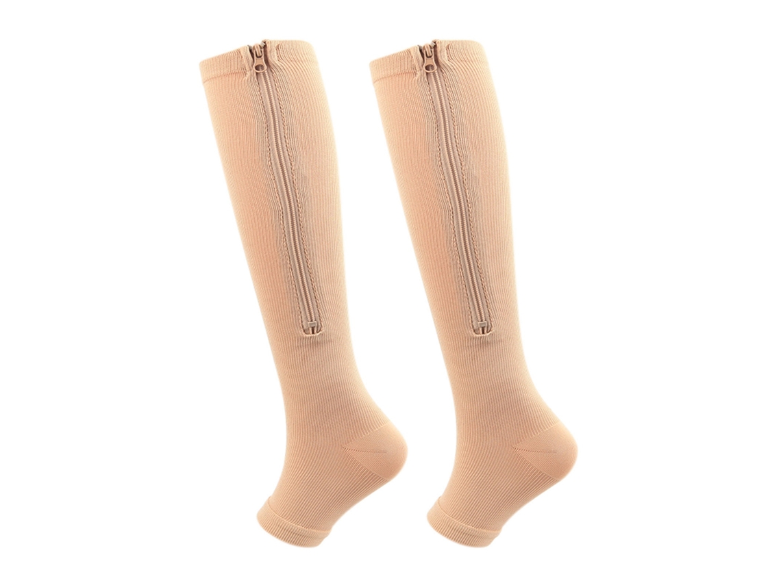 Calcetines de compresión de nailon suaves, transpirables y elásticos con puntera abierta y cremallera para uso diario.