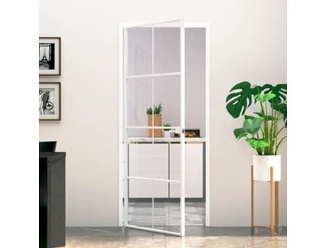 Puerta de interior vidrio templado y aluminio blanco 83x201,5cm VIDAXL