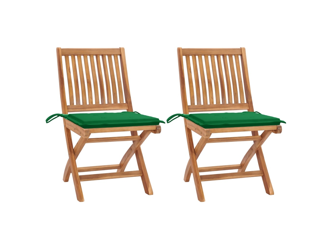 Sillas de jardín de dos piezas DKD Home Decor con cojines verdes en teca maciza