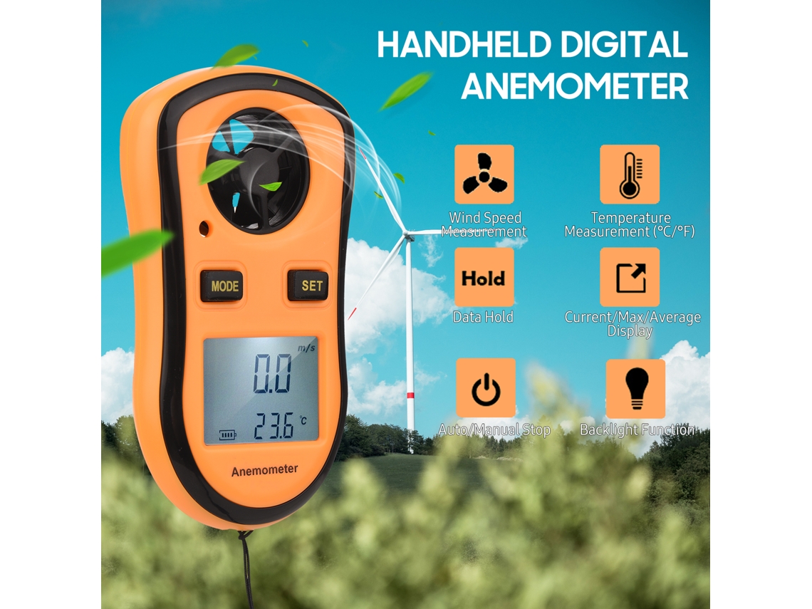 Anemómetro Digital Portátil Gm8908, Medidor De Velocidad Del Viento Y Temperatura Con Retroiluminación Lcd.
